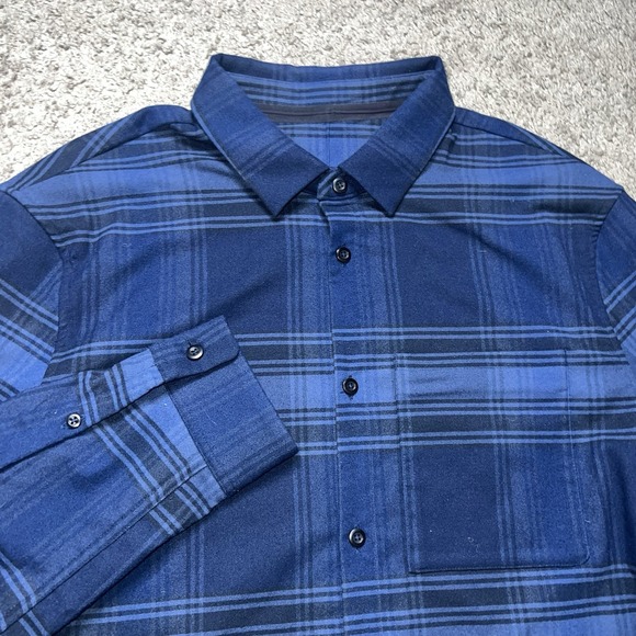 lululemon athletica Other - Lululemon Flannel Shirt Men's Medium Soft Knit Overshirt Snap Blue Black Plaid